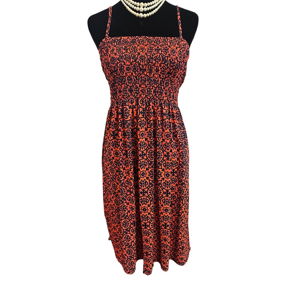 Isla Bonita Dress Smocked Bodice Spaghetti Strap Medallion